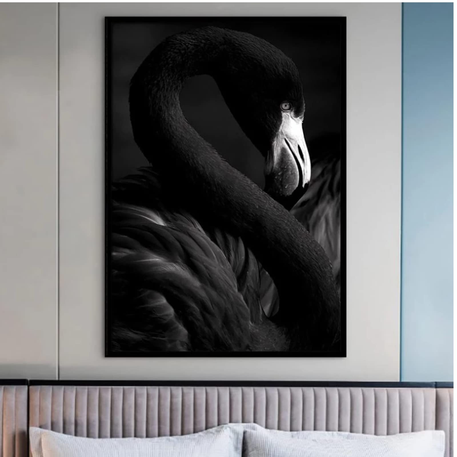 に*け様 「 逃げることをやめたフラミンゴ 」｜絵画 原画 抽象画 動物画 ドロ フラミンゴを祝福する動物達」フレーム付きレプリカ（A3サイズ